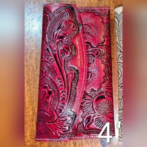 RED LARGE Tooled Leather Ladies Wallet